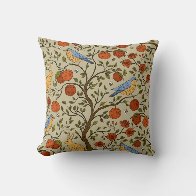 Stylish Orange Apples on Brown Trees Design Throw Pillow (Front)