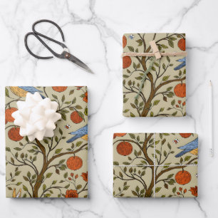 Stylish Orange Apples on Brown Trees Design Wrapping Paper Sheets