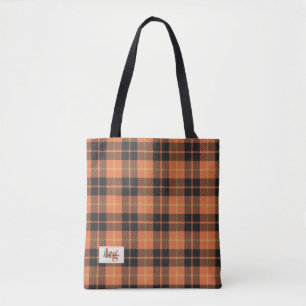 Stylish Orange & Black Fall Color Plaid Shoulder Tote Bag
