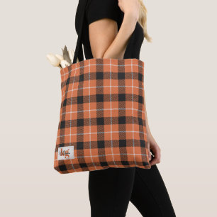 Stylish Orange & Black Fall Color Plaid Shoulder Tote Bag