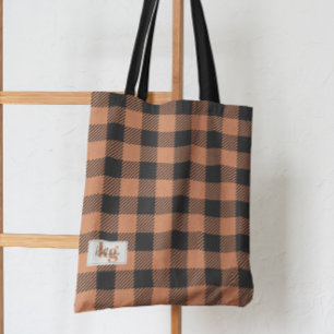 Stylish Orange & Black Fall Color Plaid Shoulder Tote Bag