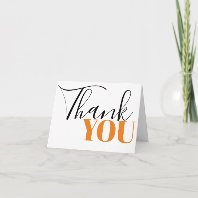 Stylish Orange Black Thank You Card (Front)