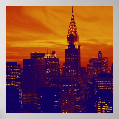 Stylish Orange Blue Retro Pop Art New York Poster
