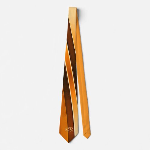 Stylish Orange Brown Abstract Stripes Initials Neck Tie