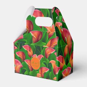 Stylish Orange Calla Lilies and Green Botanicals  Favor Boxes