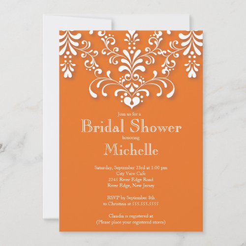 Stylish Orange Damask Bridal Shower Invitation