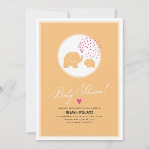 Stylish Orange Elephants Baby Shower Invitation
