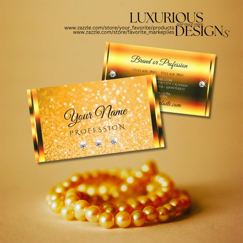 Stylish Orange Glitter Luminous Stars and Diamonds Business Card