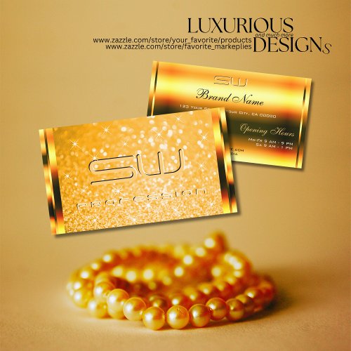 Stylish Orange Glitter Luminous Stars and Initials Business Card