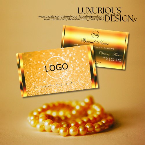Stylish Orange Glitter Luminous Stars and Logo Business Card