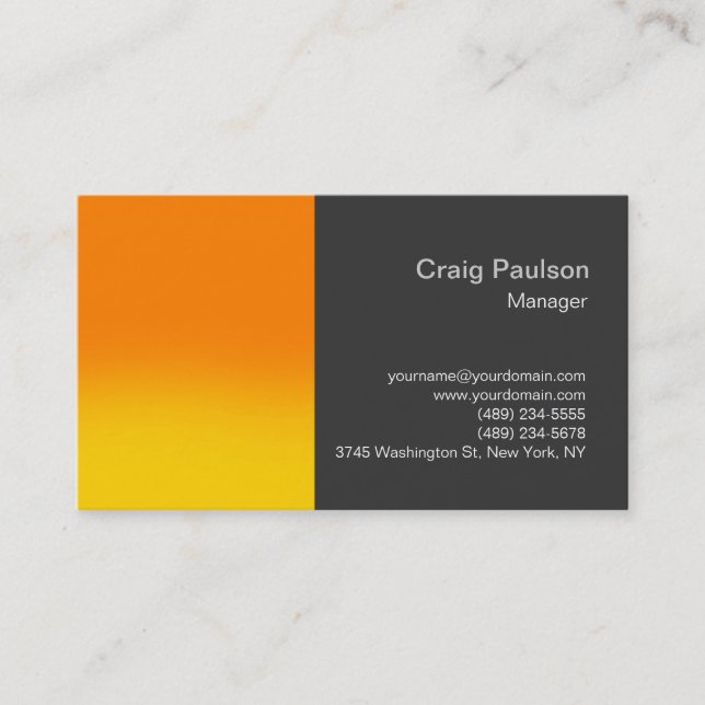 Stylish Orange Grey Plain Simple Business Card (Front)
