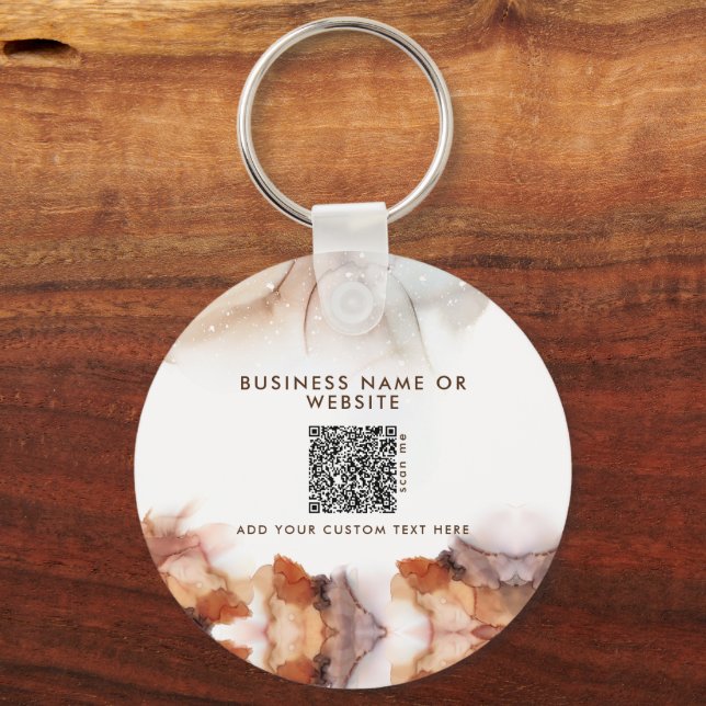 Stylish Orange Ink Logo & QR Code Company Keychain (Back)