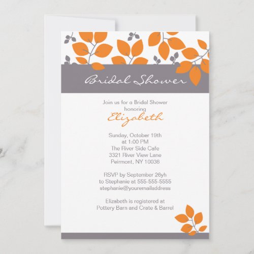 Stylish Orange Leaf Fall Bridal Shower Invite