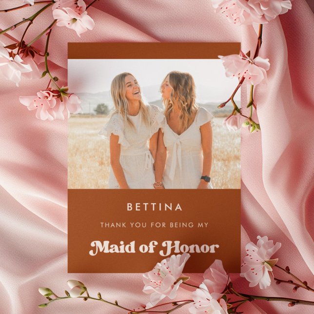 Stylish Orange Maid of honor thank you Photo card (Creator Uploaded)