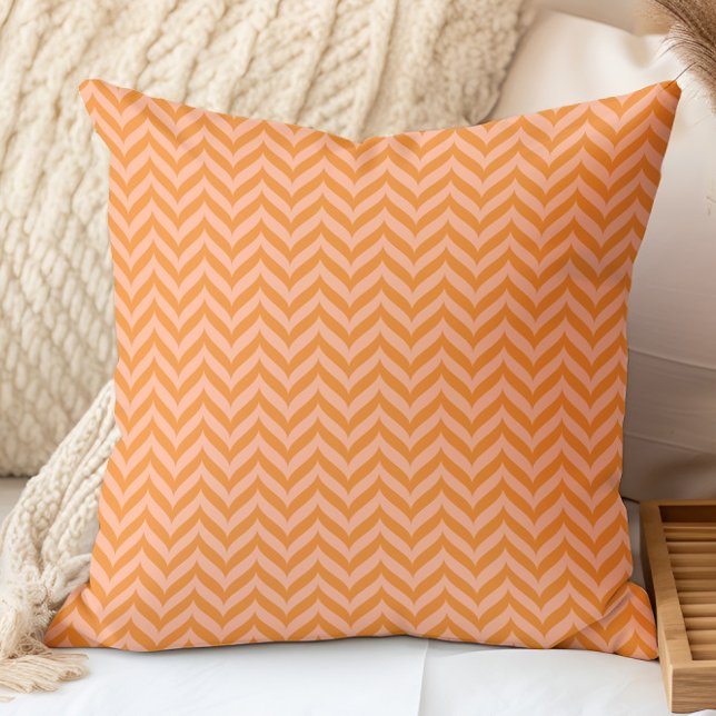 Stylish Orange Pink Herringbone Pattern Throw Pillow (Creator Uploaded)