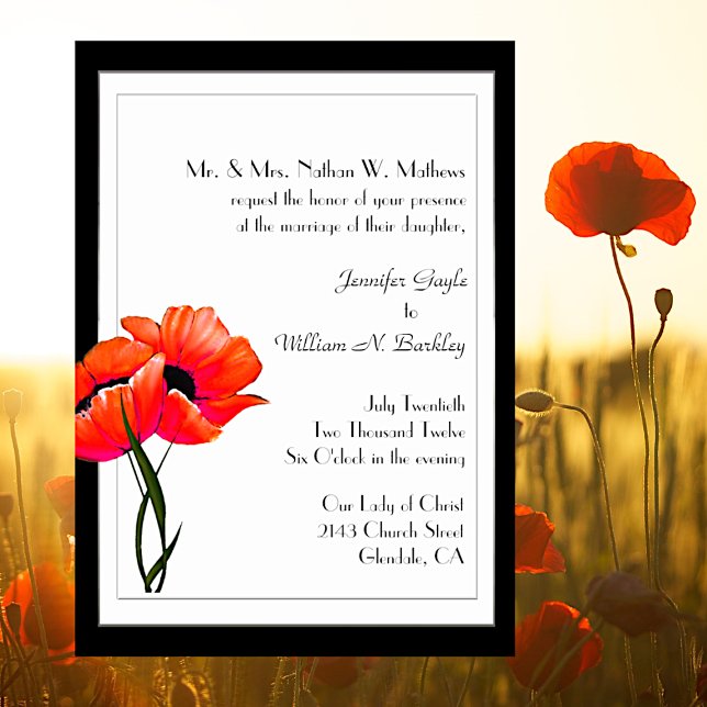 Stylish Orange Poppies Custom Wedding Invitation (Creator Uploaded)