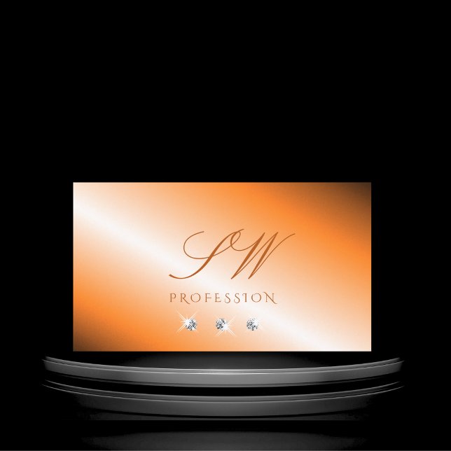 Stylish Orange Silver Sparkling Diamonds Monogram Business Card (Creator Uploaded)