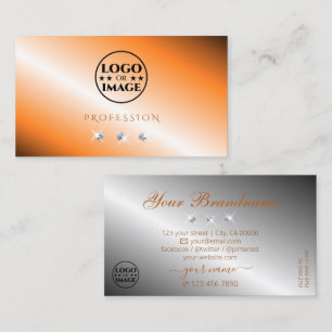 Stylish Orange Silver Sparkling Diamonds with Logo Business Card