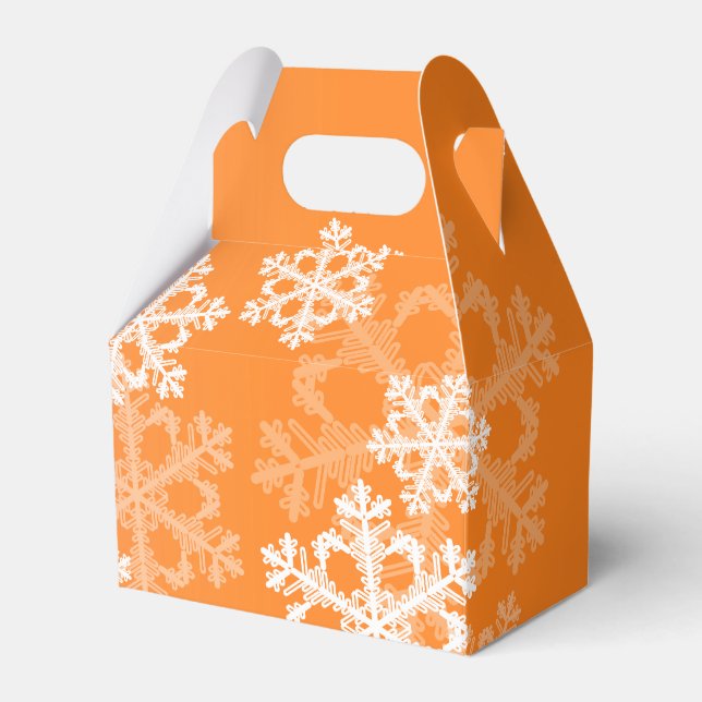 Stylish Orange Snowflakes Modern Christmas pattern Favor Boxes (Front Side)