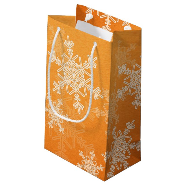 Stylish Orange Snowflakes Modern Christmas pattern Small Gift Bag (Back Angled)