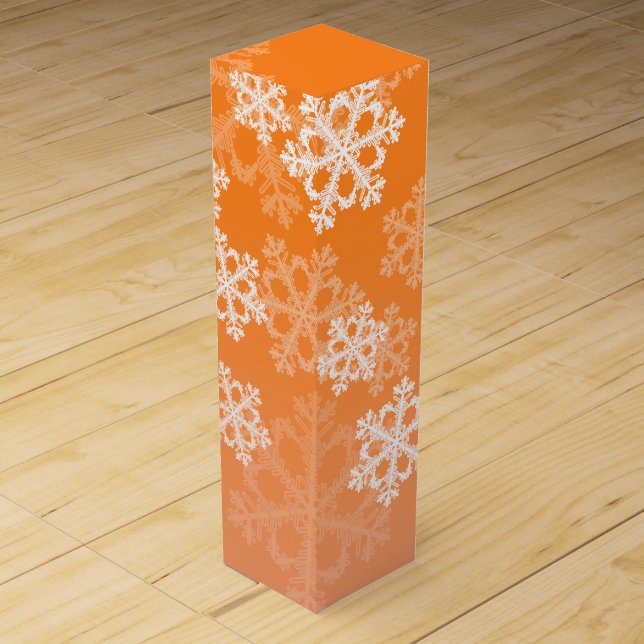 Stylish Orange Snowflakes Modern Christmas pattern Wine Box (Front)