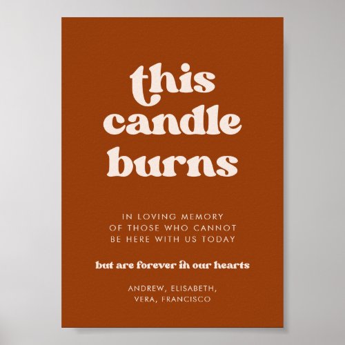 Stylish Orange This Candle burns Wedding Memorial Poster
