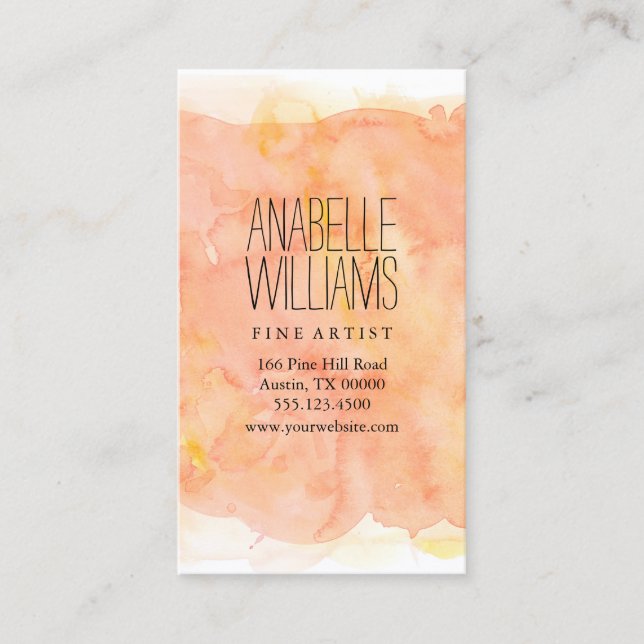 Stylish Orange Watercolor Business Card (Front)