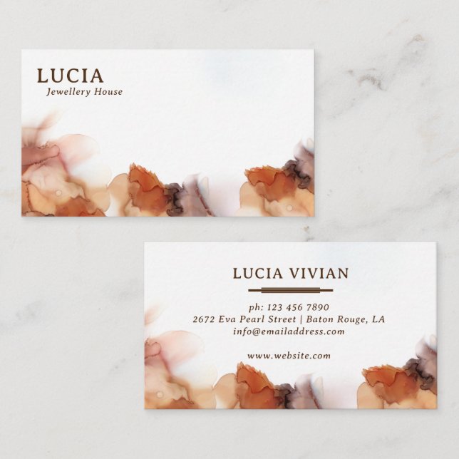 Stylish Orange WaterColor Ink Business Card (Front/Back)