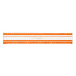 Stylish Orange White Racing Stripes Gold Monogram Ruler