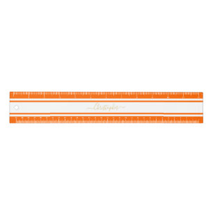 Stylish Orange White Racing Stripes Gold Monogram Ruler