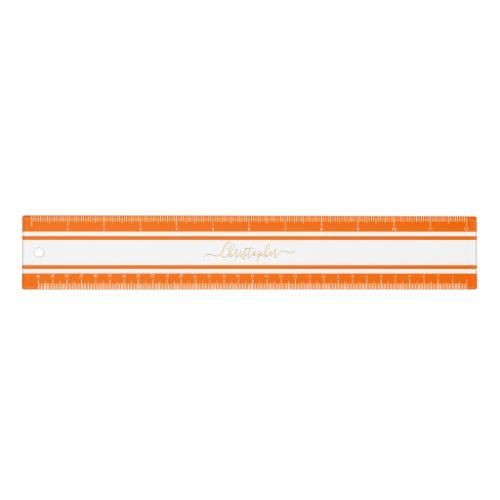 Stylish Orange White Racing Stripes Gold Monogram Ruler