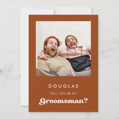 Stylish Orange Will you be my groomsman photo card