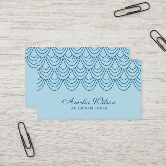 Stylish Outline Blue Geometric Pattern Business Card (Front/Back In Situ)