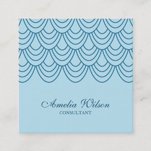 Stylish Outline Blue Geometric Pattern Square Business Card