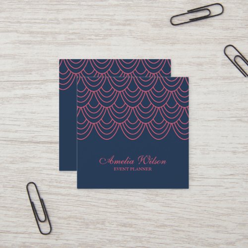 Stylish Outline Pink and Blue Geometric Pattern Square Business Card