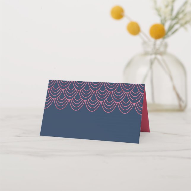 Stylish Outline Pink and Blue Geometric Place Card (Front)