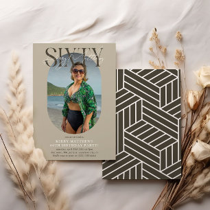 Stylish Oval Photo & Signature 60th Birthday Invitation