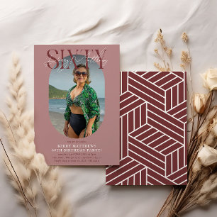 Stylish Oval Photo & Signature 60th Birthday Invitation