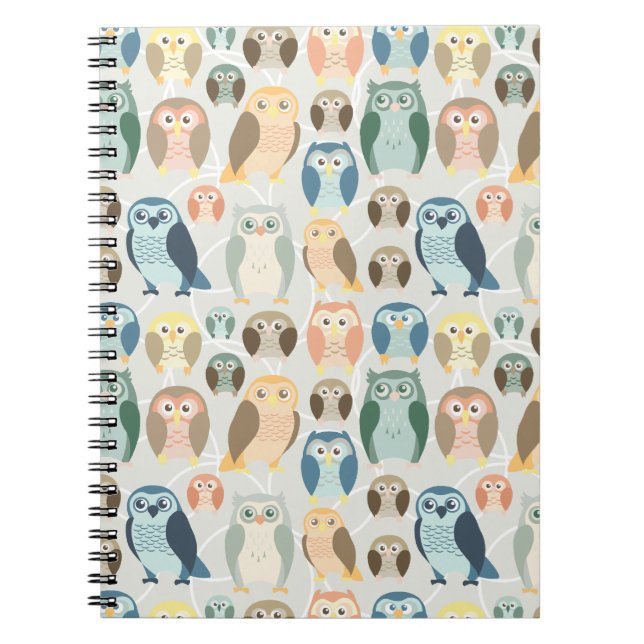 Stylish Owl Pattern- complementary colors Notebook (Front)