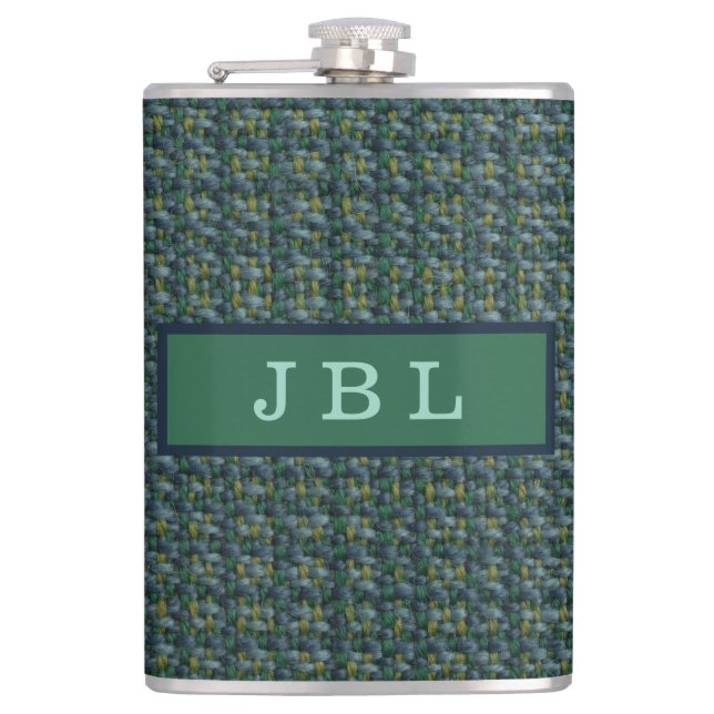Stylish Oxford Tweed Monogram Flask (Front)