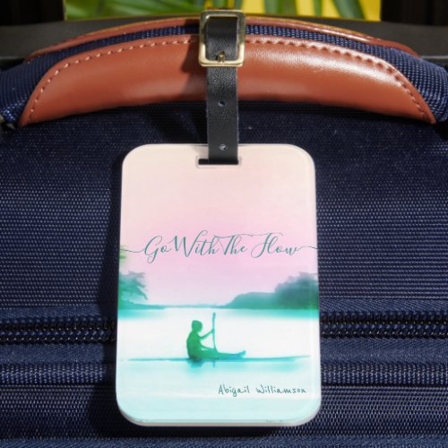 Stylish Paddleboarding SUP Pink Blue Seascape Art Luggage Tag