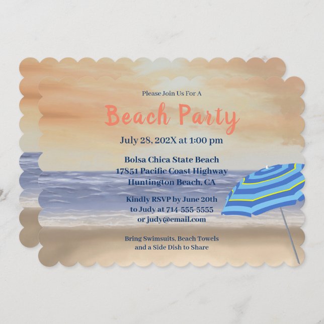 Stylish Painted Beach Party Invitation (Front/Back)