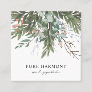 Stylish Painted Floral Boughs White Square Business Card