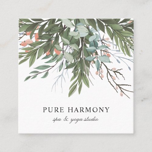 Stylish Painted Floral Boughs  White Square Business Card