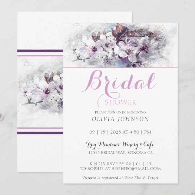 Stylish Painted Flowers Bridal Shower Invitation (Front/Back)