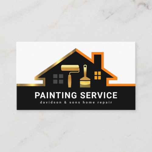 Stylish Painters Rooftop Golden Brush Business Card
