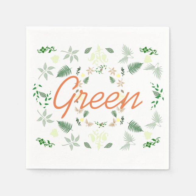 Stylish Pale Green Palm Fern Leaf Paper Napkin (Front)