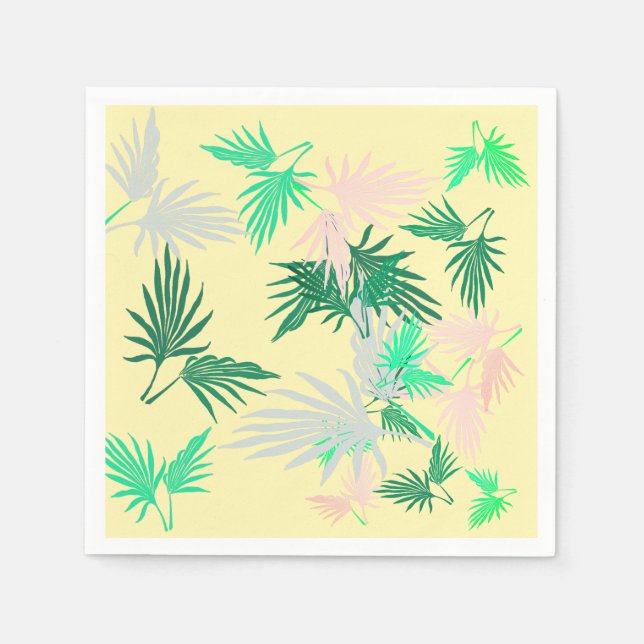 Stylish Pale Green Pink Palm Leaf Paper Napkin (Front)