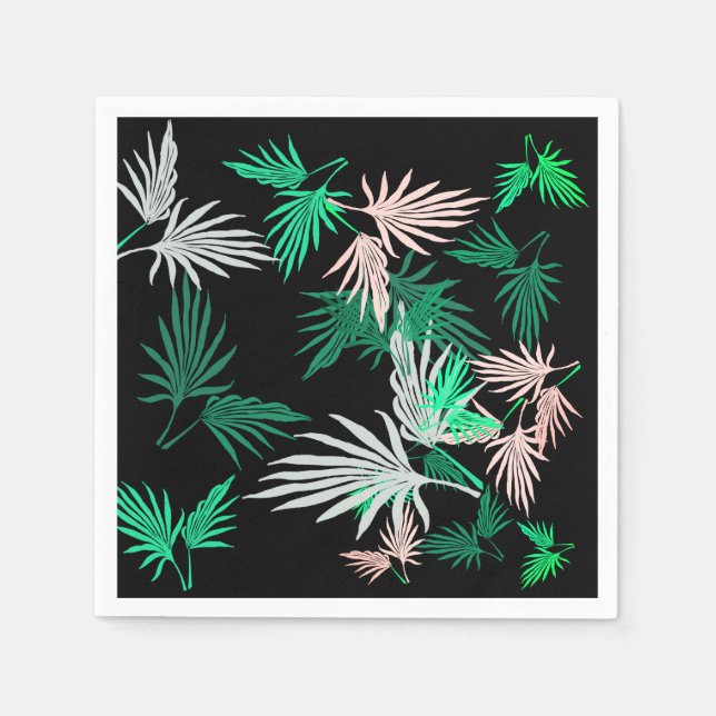 Stylish Pale Green Pink Palm Leaf Paper Napkin (Front)