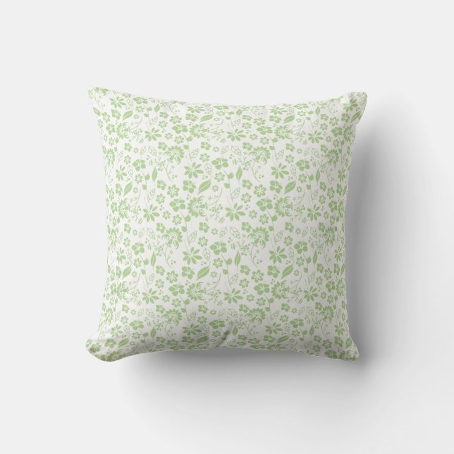 Stylish Pale Lime Green Tropical Garden Flowers Throw Pillow (Front)